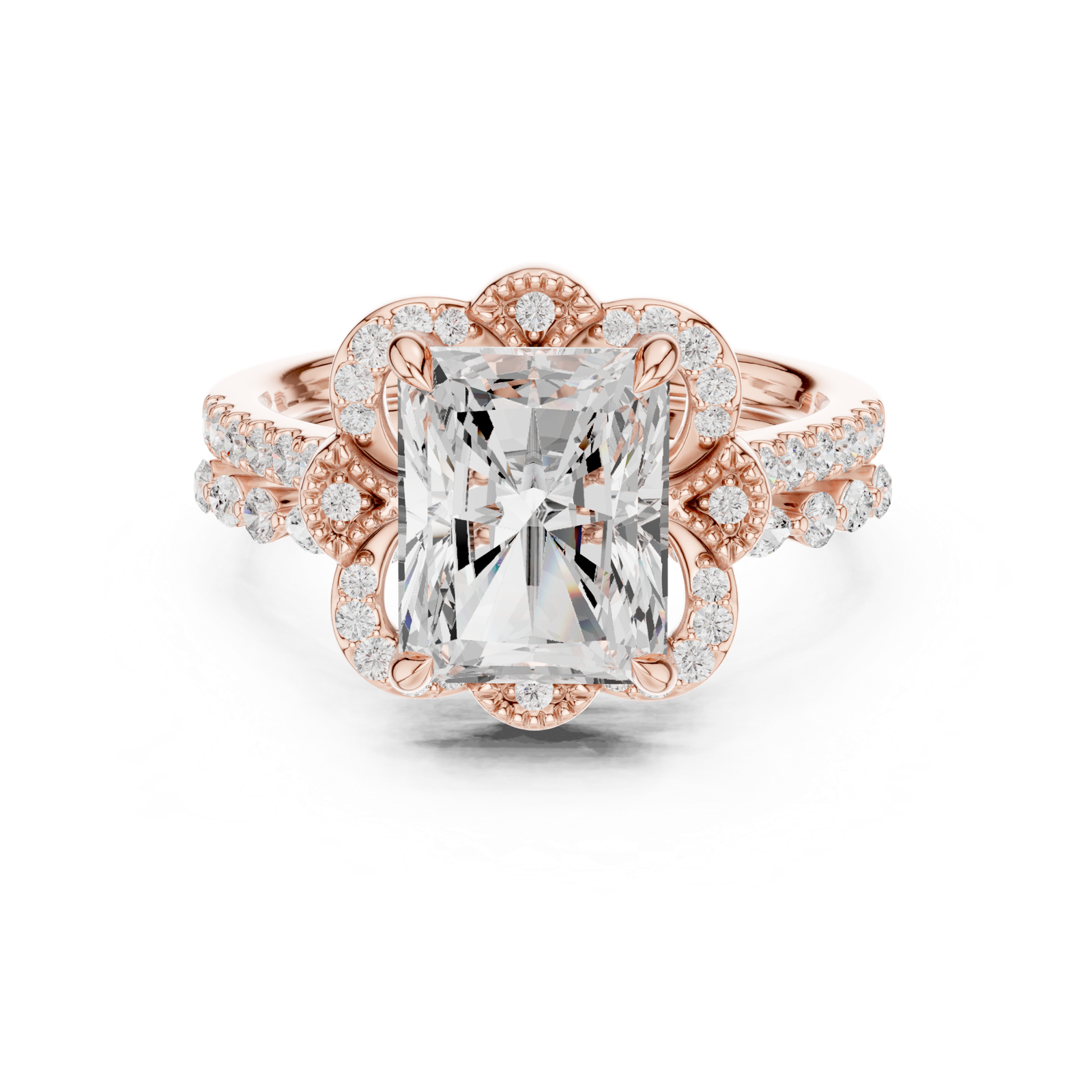 Gold Ring DDLR-442, Radiant center stone, Rose Gold, view 4
