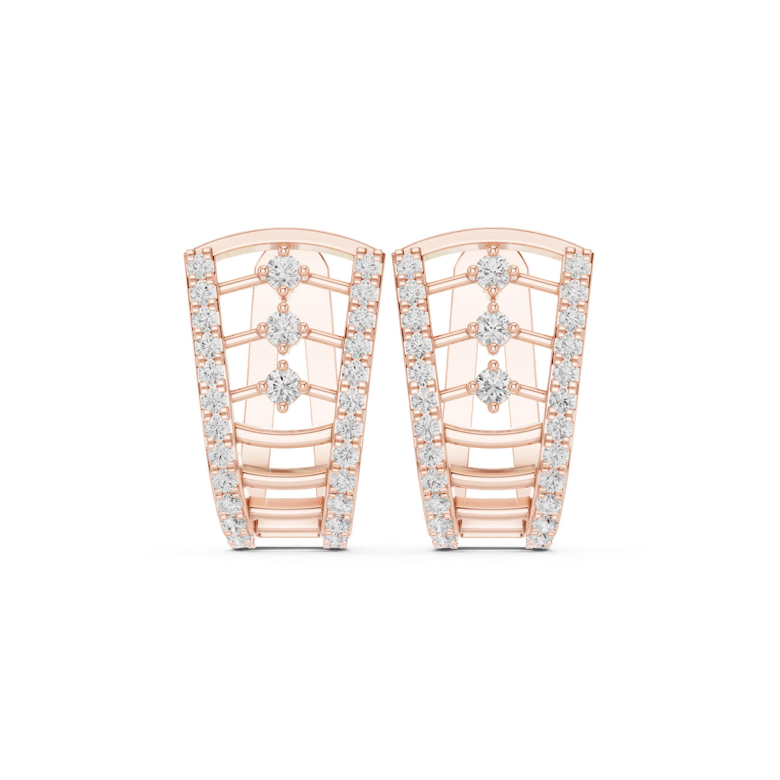 14K Solid Gold Lab Diamond Cluster Earrings, Rose Gold
