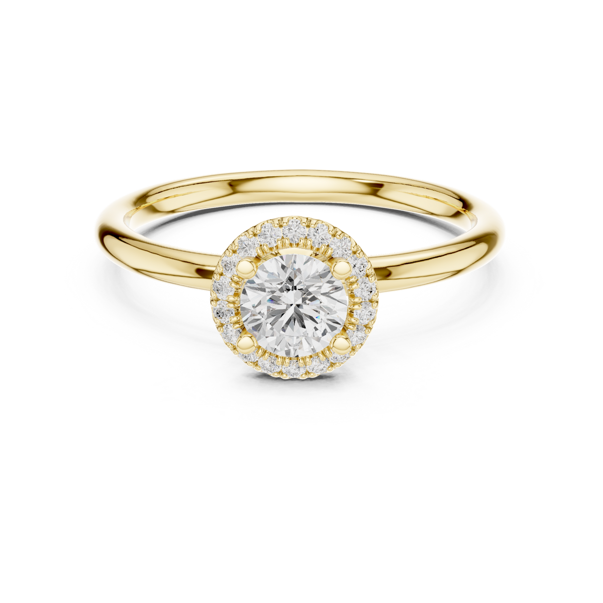 14K Solid Gold Lab Diamond Halo Ring, Yellow Gold