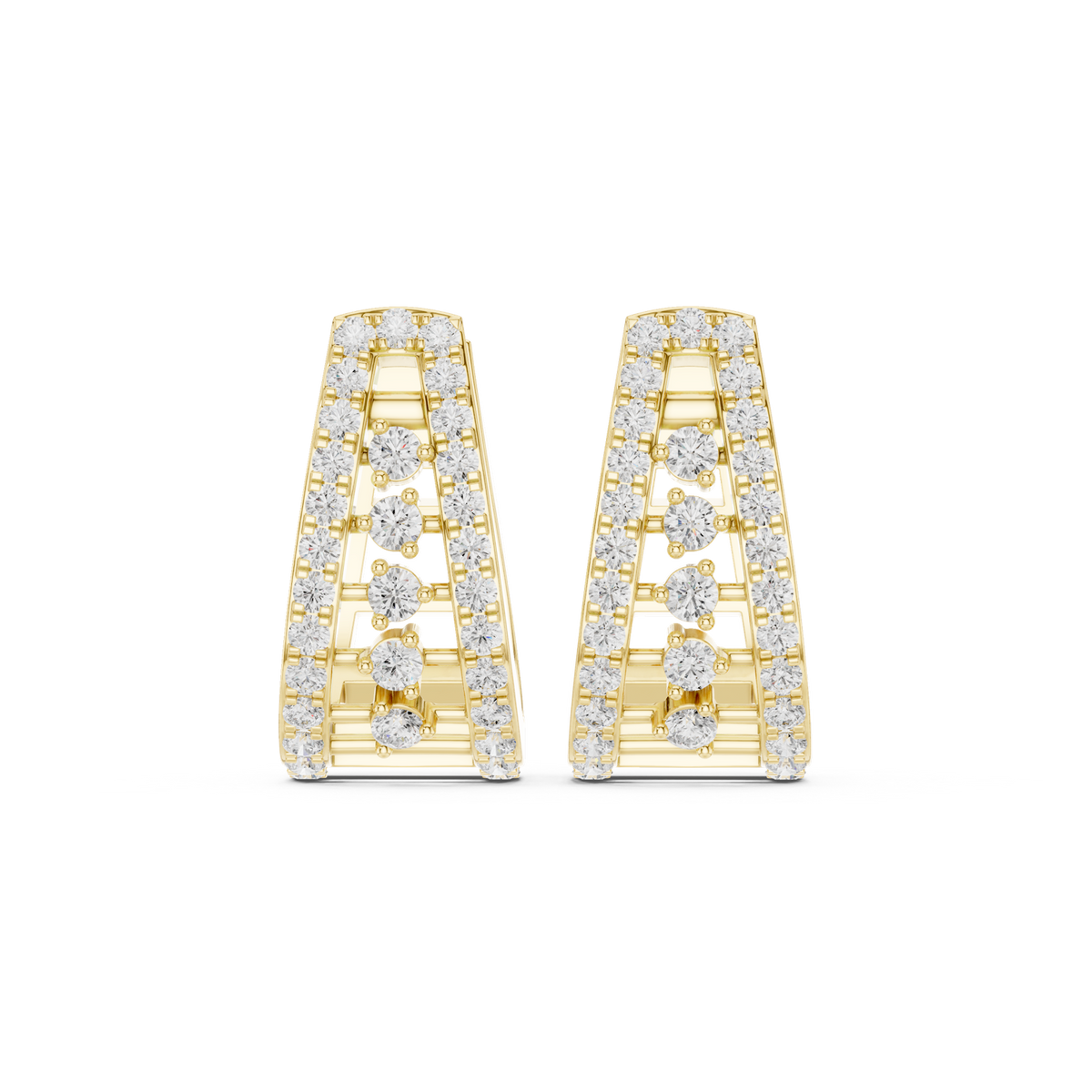 14K Solid Gold Lab Diamond Cluster Earrings, Yellow Gold