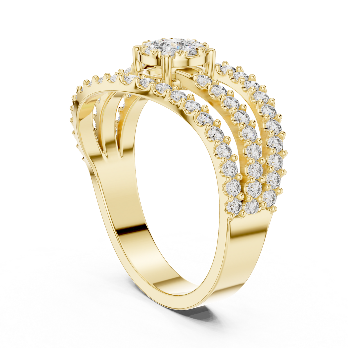14K Solid Gold Lab Diamond Crossover Ring, Yellow Gold, view 1