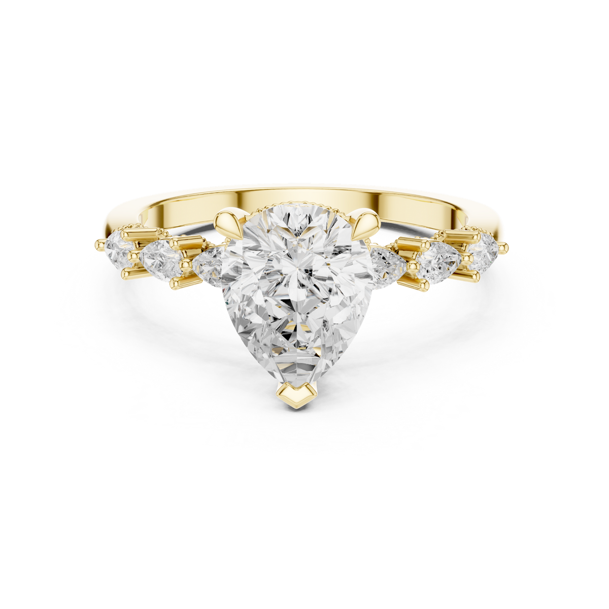 14K Solid Gold Lab Diamond Three-Stone Ring, Yellow Gold