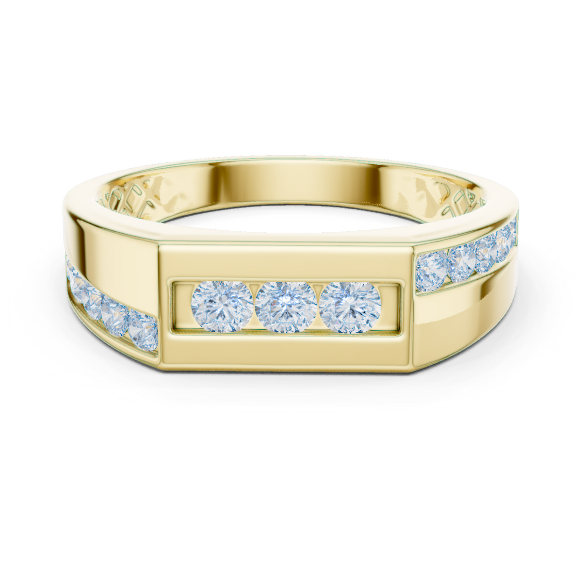 14K Solid Gold Lab Diamond Three-Stone Ring, Yellow Gold