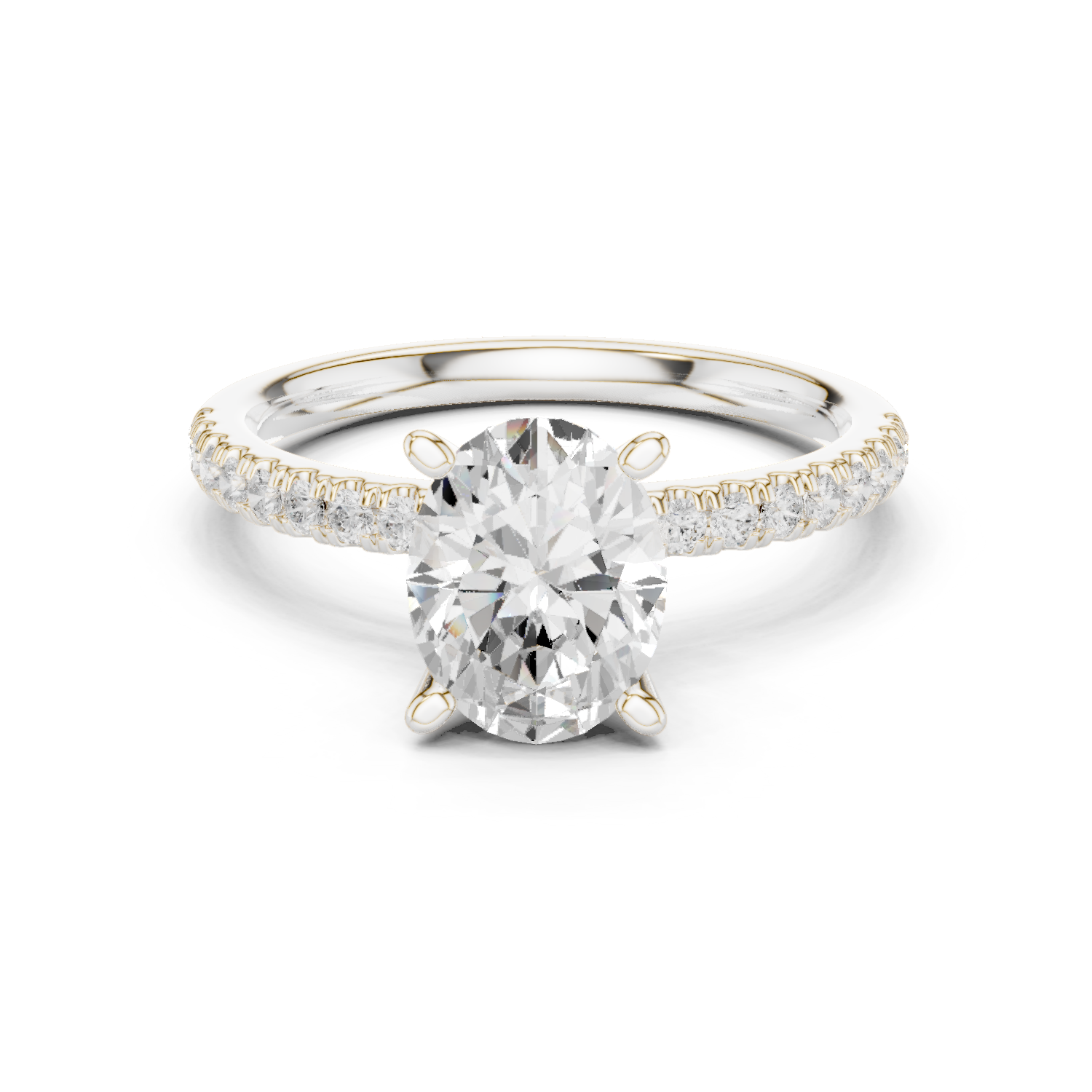 Gold Ring DDLR-256, Oval center stone, White Gold