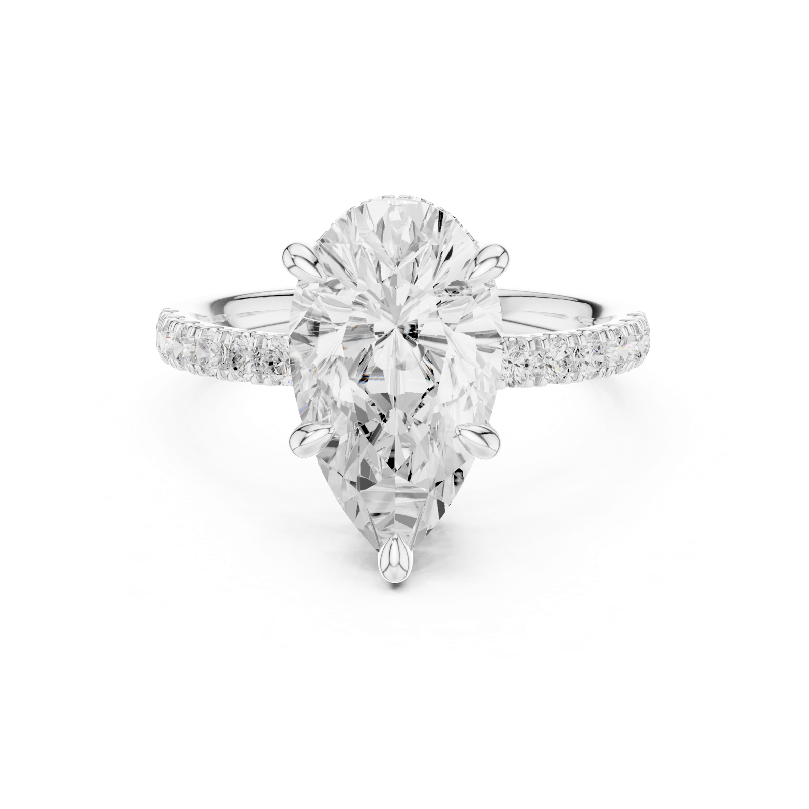 Gold Ring DDLR-259, Pear center stone, White Gold, view 4