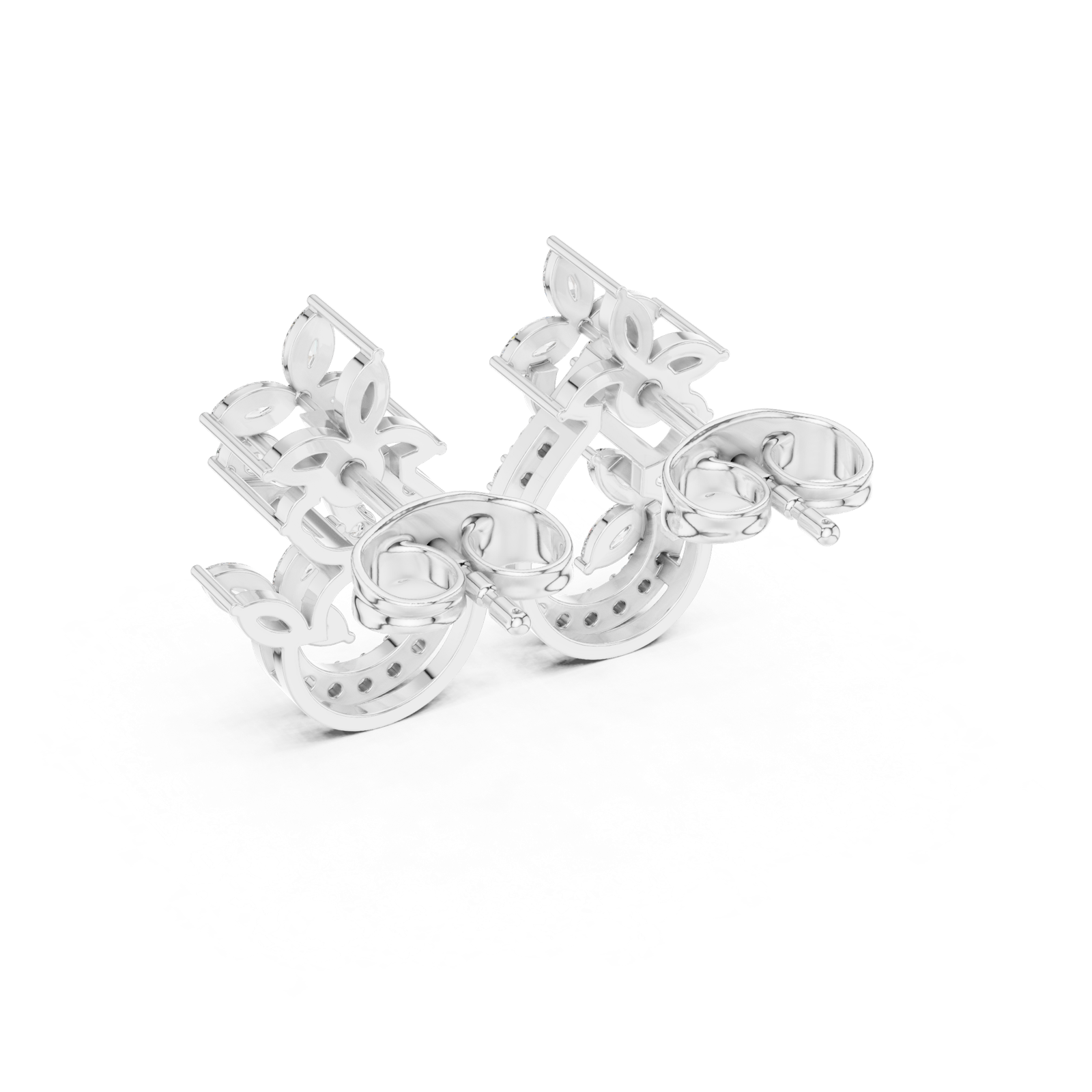 14K Solid Gold Lab Diamond Cluster Earrings, White Gold, view 3