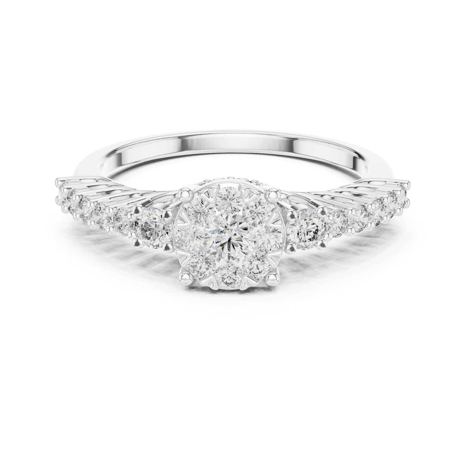 14K Solid Gold Lab Diamond Cluster Ring, White Gold