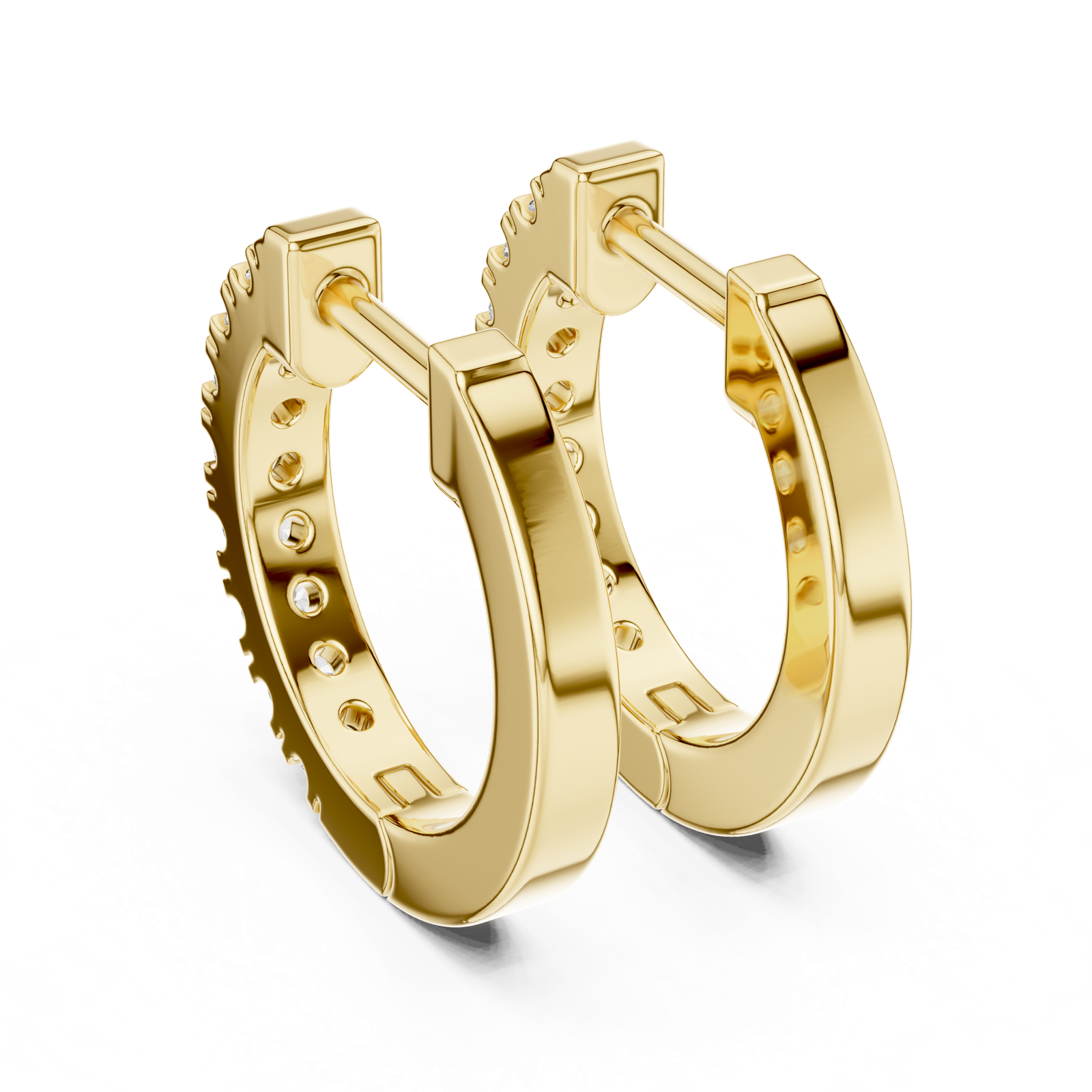 14K Solid Gold Lab Diamond Huggie Earrings, Yellow Gold, view 3