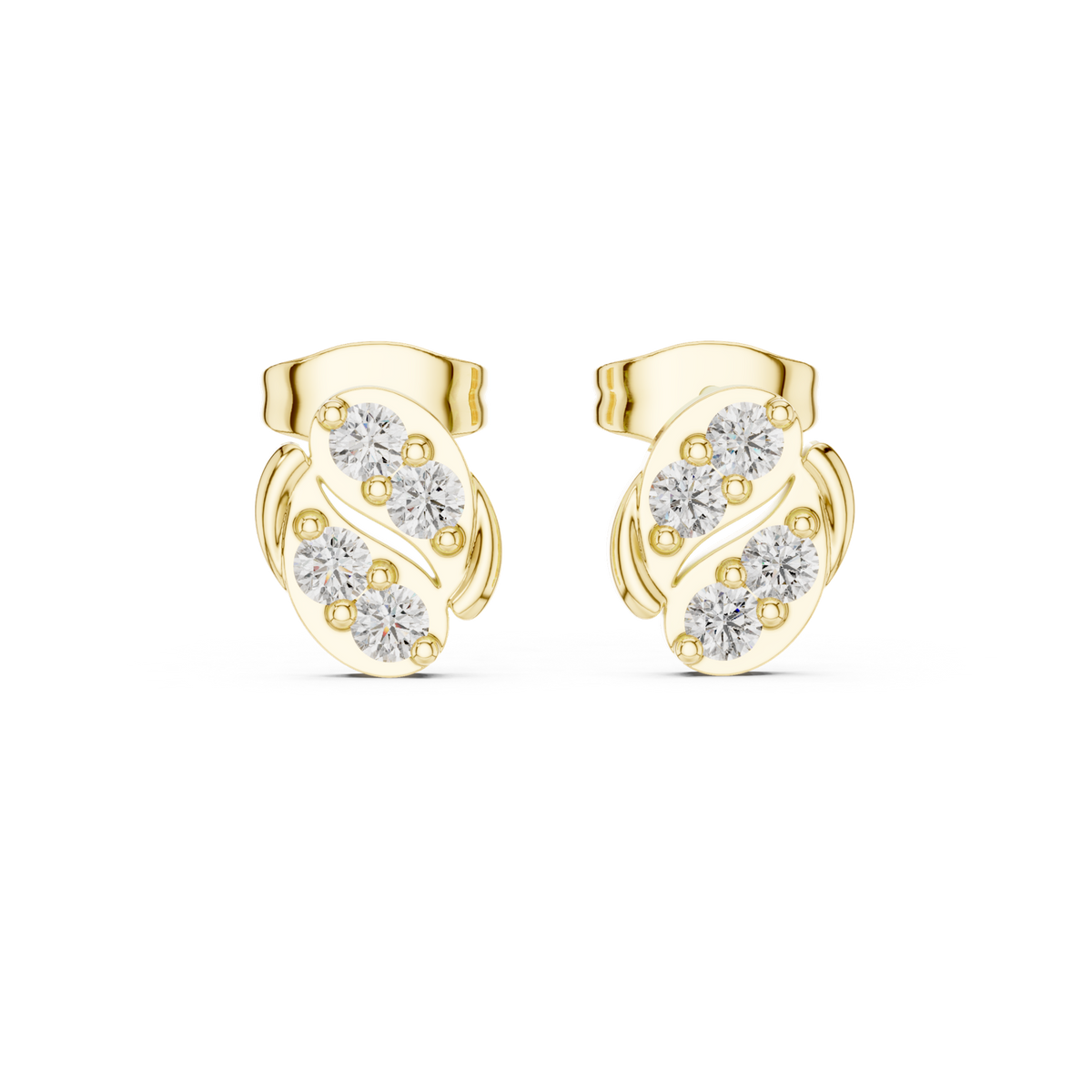 14K Solid Gold Lab Diamond Cluster Earrings, Yellow Gold