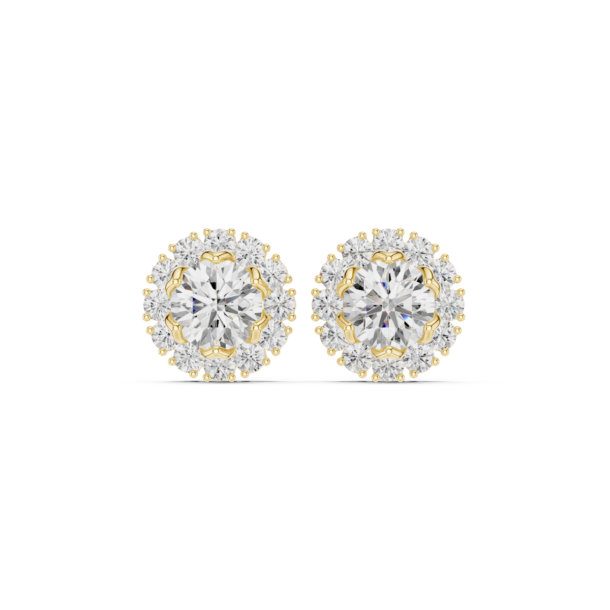 14K Solid Gold Lab Diamond Halo Earrings, Yellow Gold