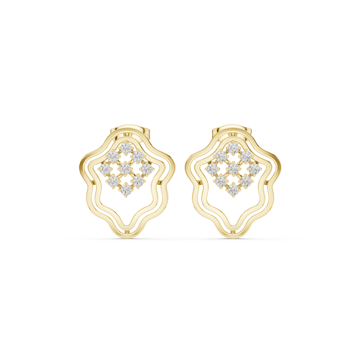 14K Solid Gold Lab Diamond Flower Cluster Earrings, Yellow Gold