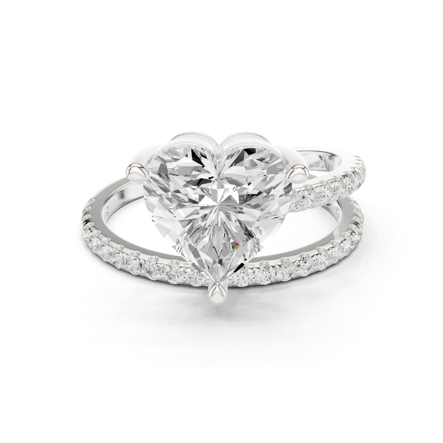 Gold Jewelry L35-39, Heart center stone, White Gold