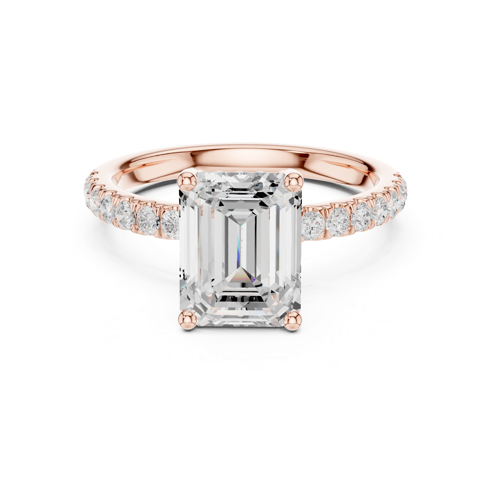 Gold Ring, Emerald center stone, Rose Gold, view 4
