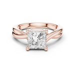 Gold Twisted Band Solitaire Engagement Ring, Princess center stone, Rose Gold