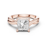 Gold Twisted Band Solitaire Engagement Ring, Princess center stone, Rose Gold