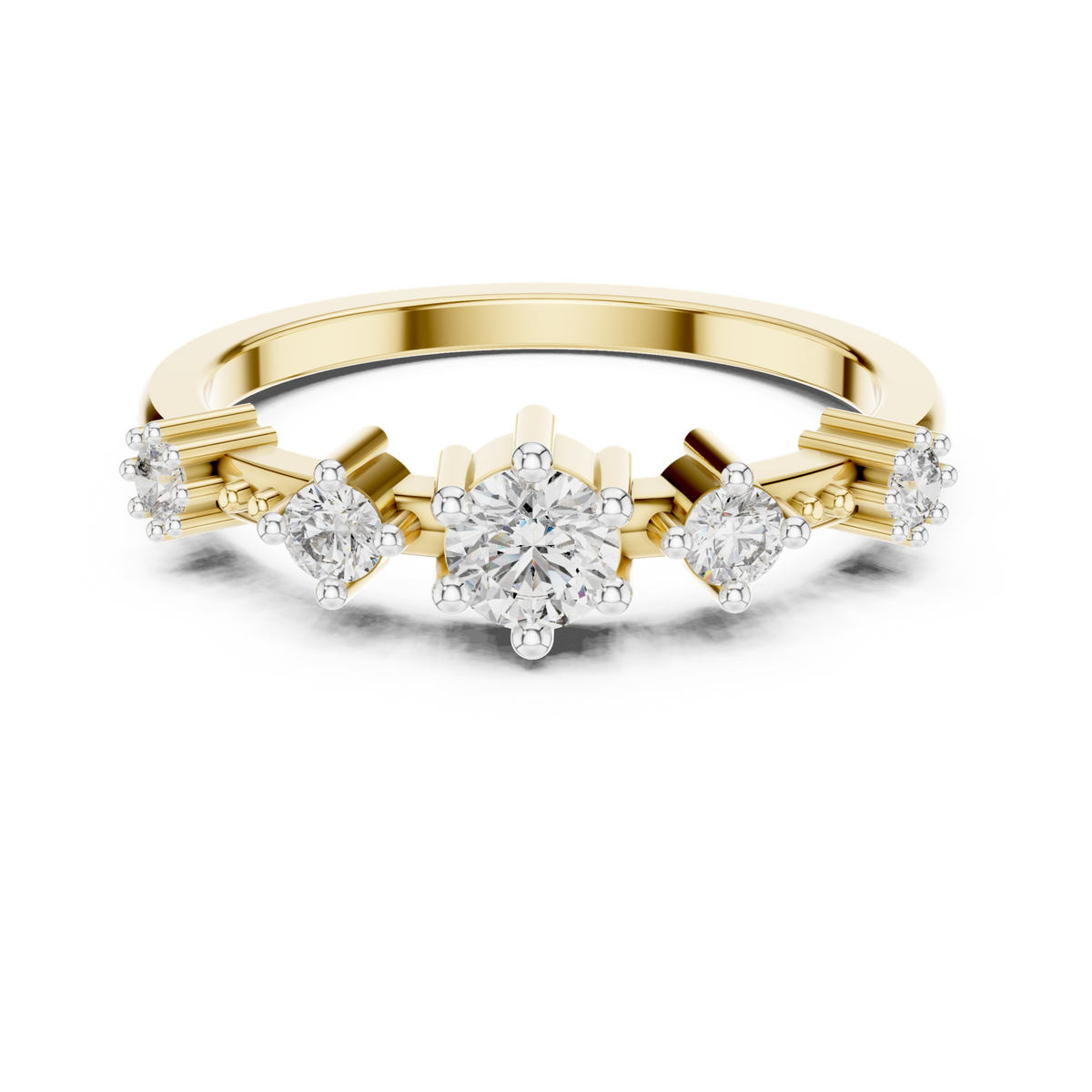 14K Solid Gold Lab Diamond Three-Stone Ring, Yellow Gold