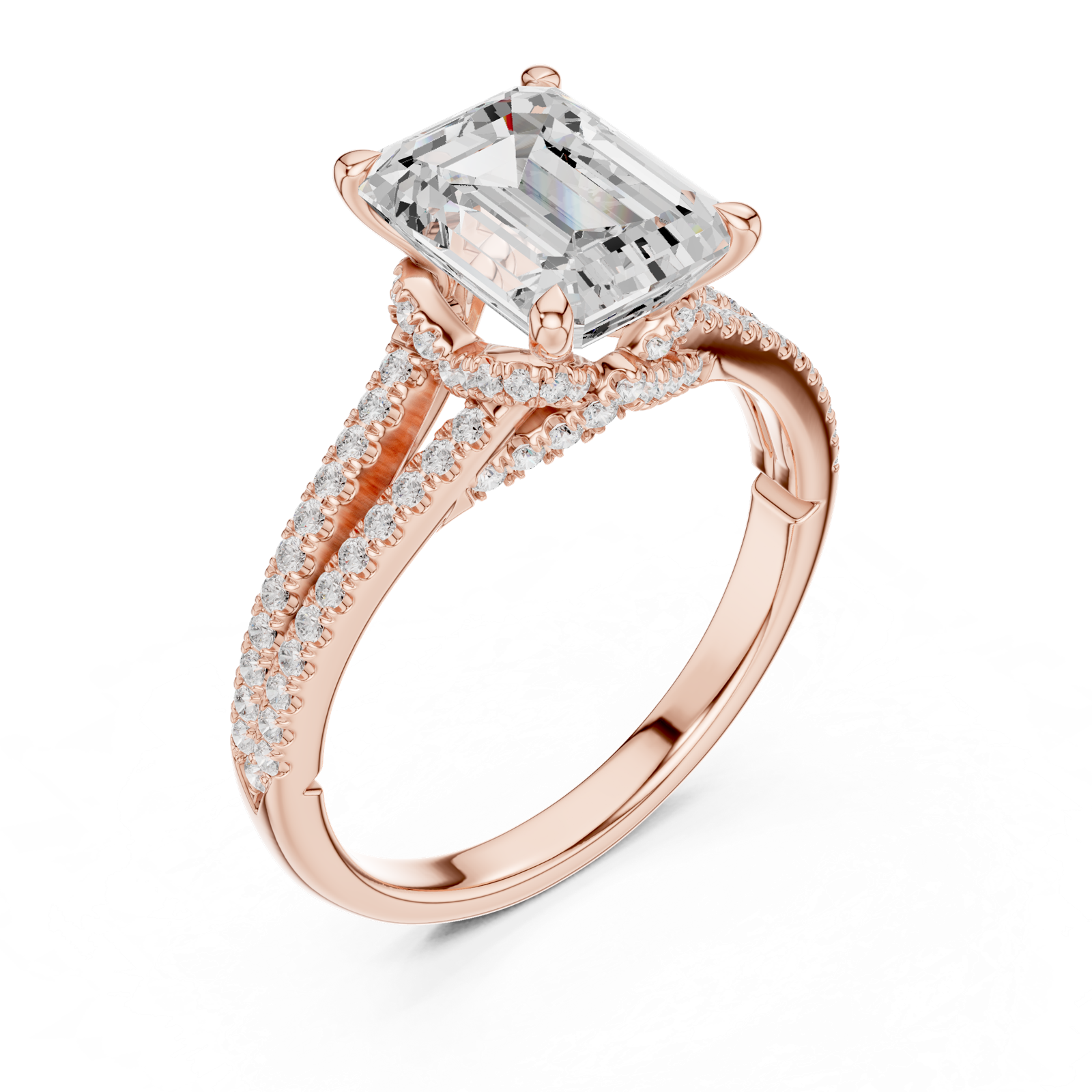 Gold Ring DDLR-252, Emerald center stone, Rose Gold, view 2