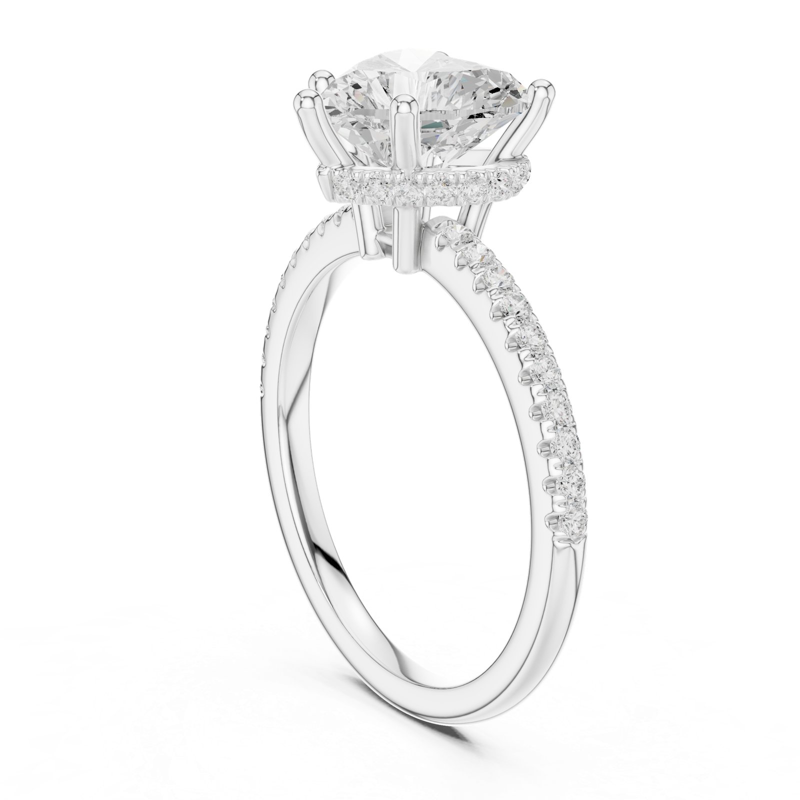 Gold Ring DDLR-177, Heart center stone, White Gold, view 1