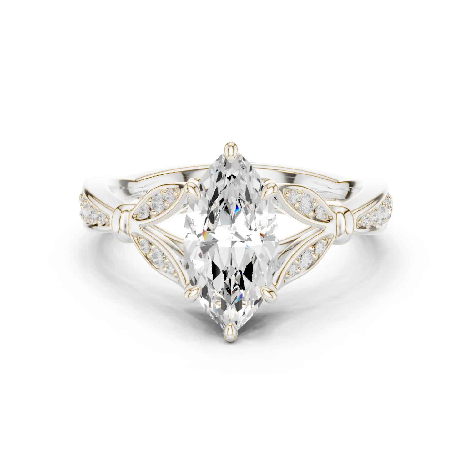 Gold Ring DDLR-257, Marquise center stone, White Gold