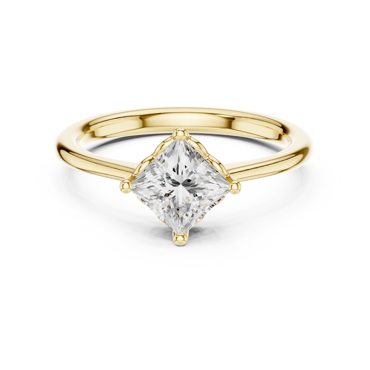 14K Solid Gold Lab Diamond Solitaire Ring, Yellow Gold