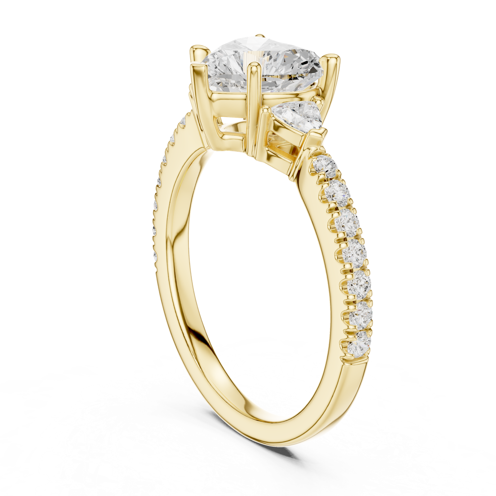 Gold Ring, Heart center stone, Yellow Gold, view 1