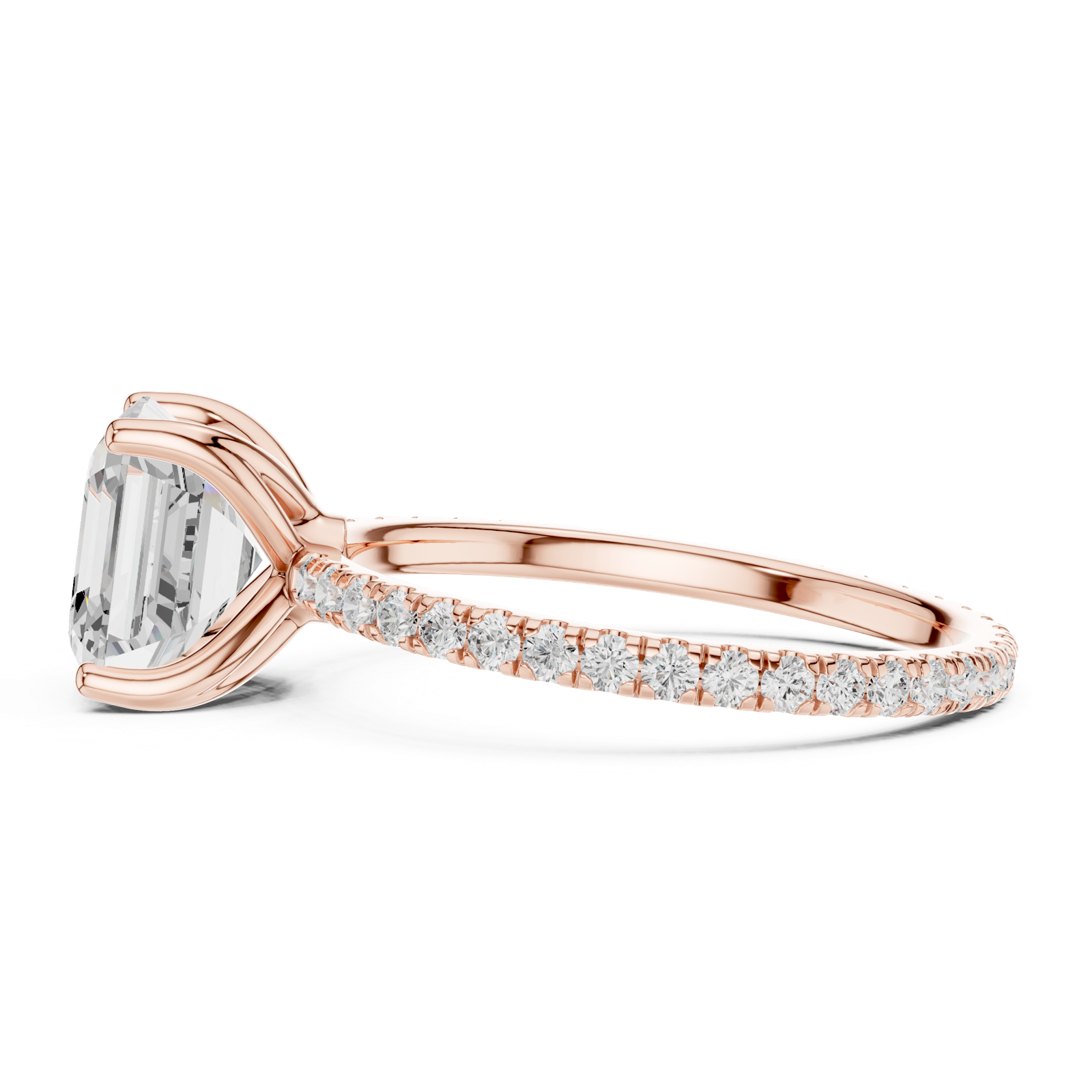 Gold Jewelry, Asscher center stone, Rose Gold, view 3