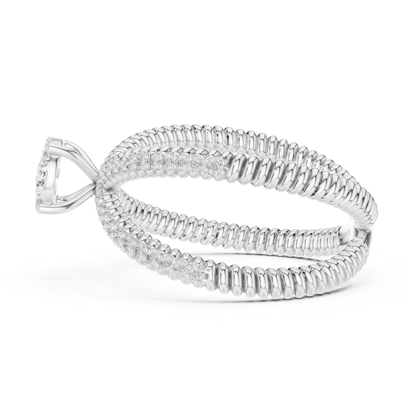 14K Solid Gold Lab Diamond Crossover Ring, White Gold, view 3