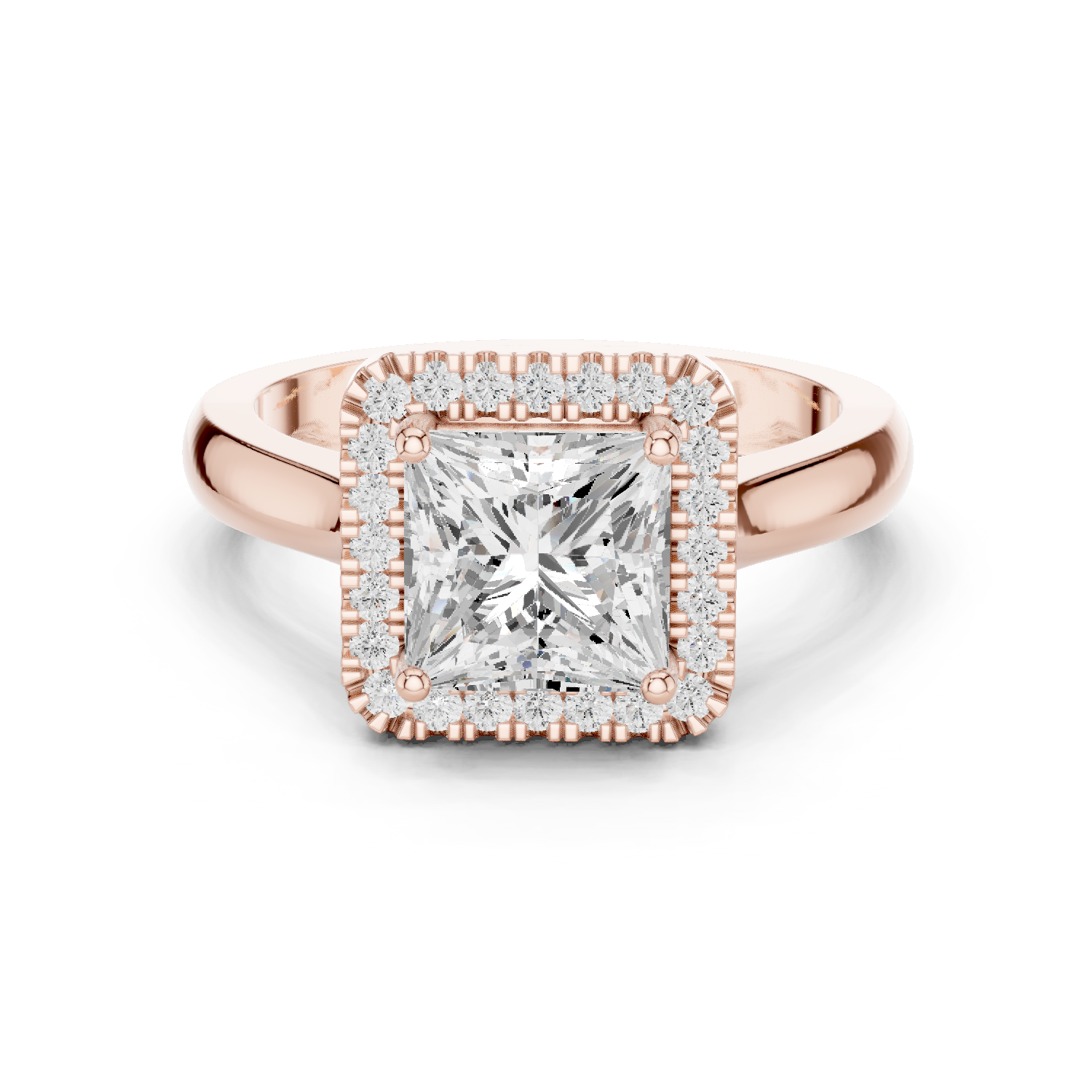 Gold Ring DDLR-338, Princess center stone, Rose Gold