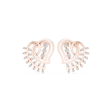 14K Solid Gold Lab Diamond Heart Cluster Earrings, Rose Gold