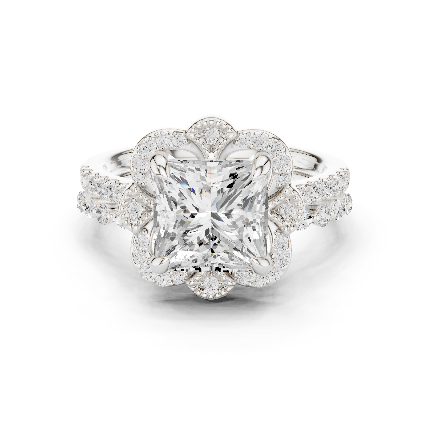 Gold Ring DDLR-442, Princess center stone, White Gold