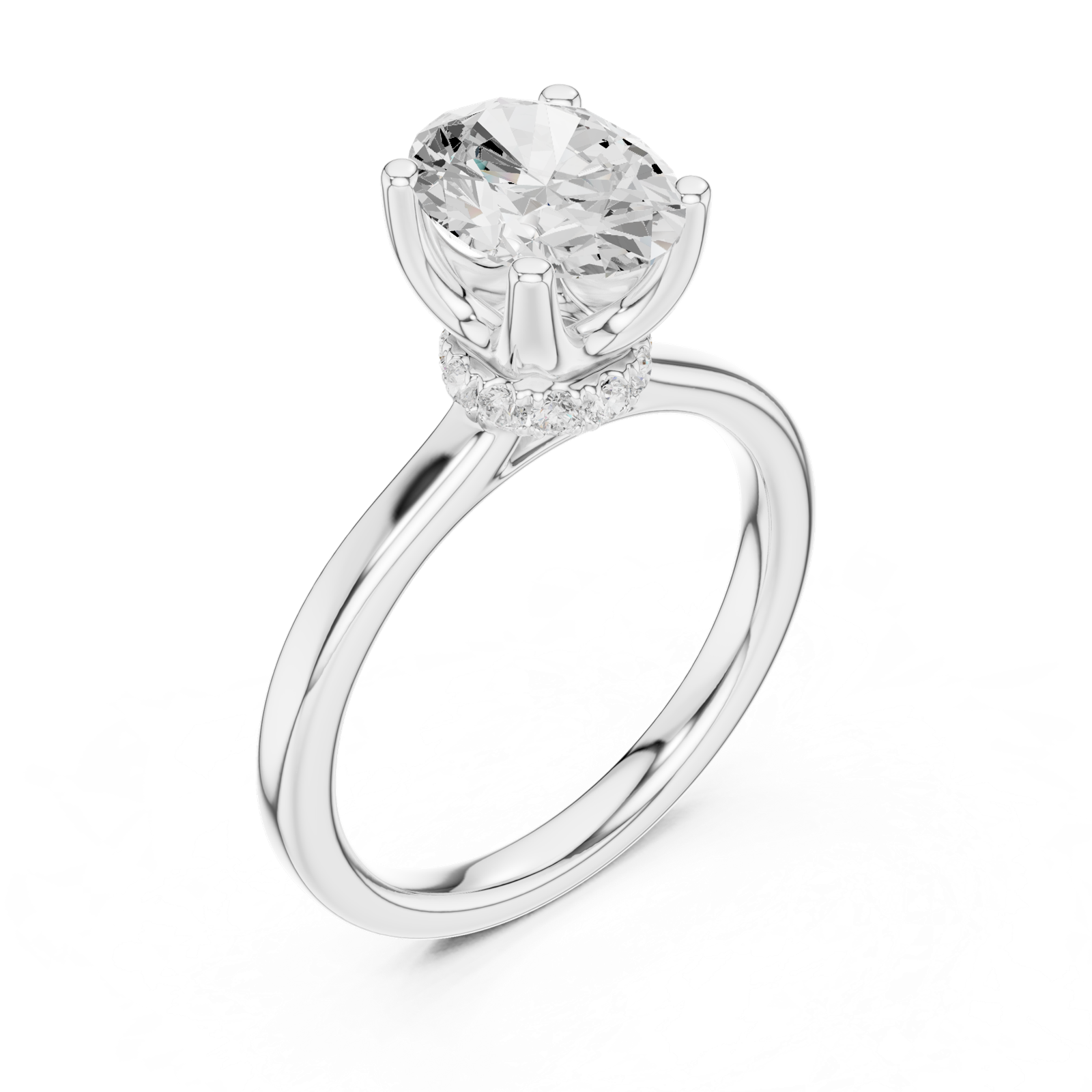Gold Ring DDLR-176, Oval center stone, White Gold, view 2