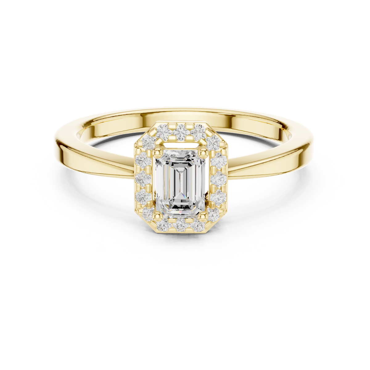 14K Solid Gold Lab Diamond Halo Ring, Yellow Gold