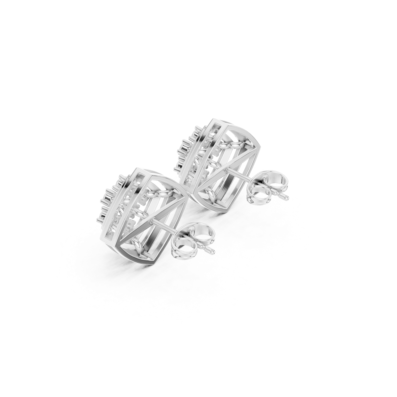 14K Solid Gold Lab Diamond Cluster Earrings, White Gold, view 2