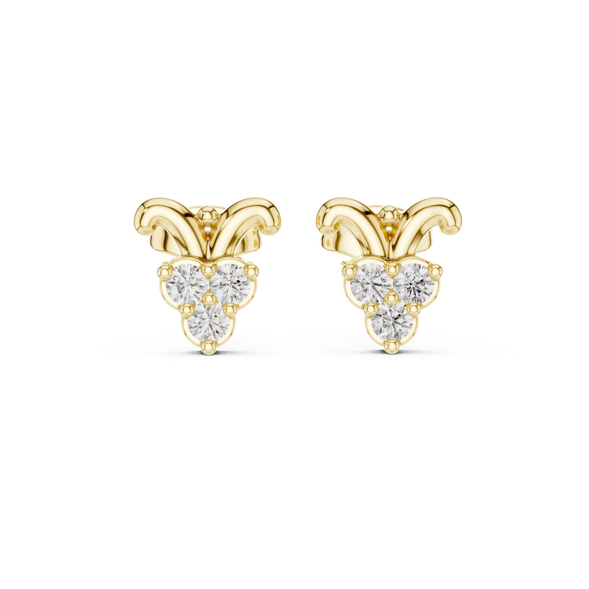14K Solid Gold Lab Diamond Butterfly Cluster Earrings, Yellow Gold