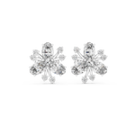 14K Solid Gold Lab Diamond Flower Cluster Earrings, White Gold