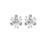 14K Solid Gold Lab Diamond Flower Cluster Earrings, White Gold