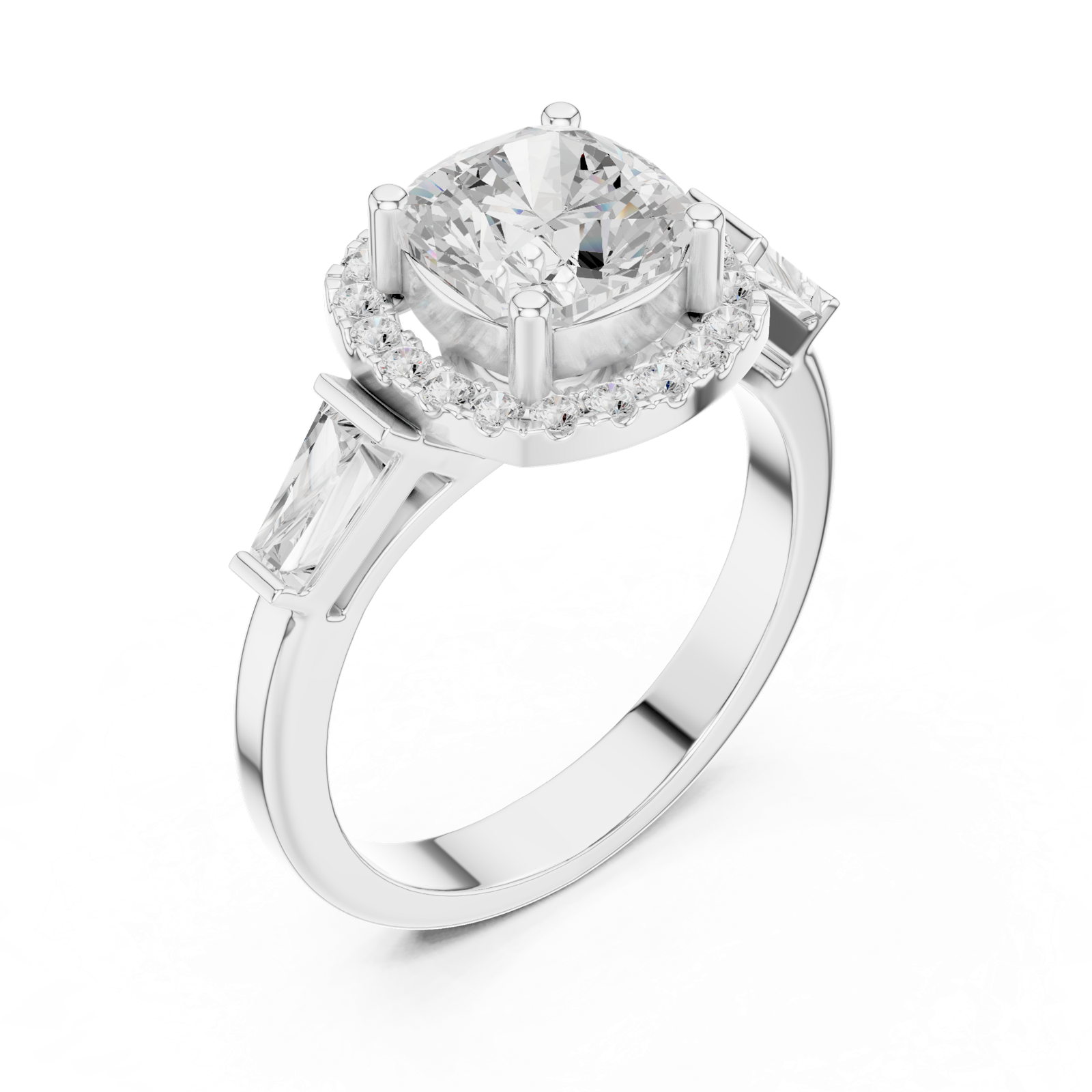 Gold Ring, Cushion center stone, White Gold