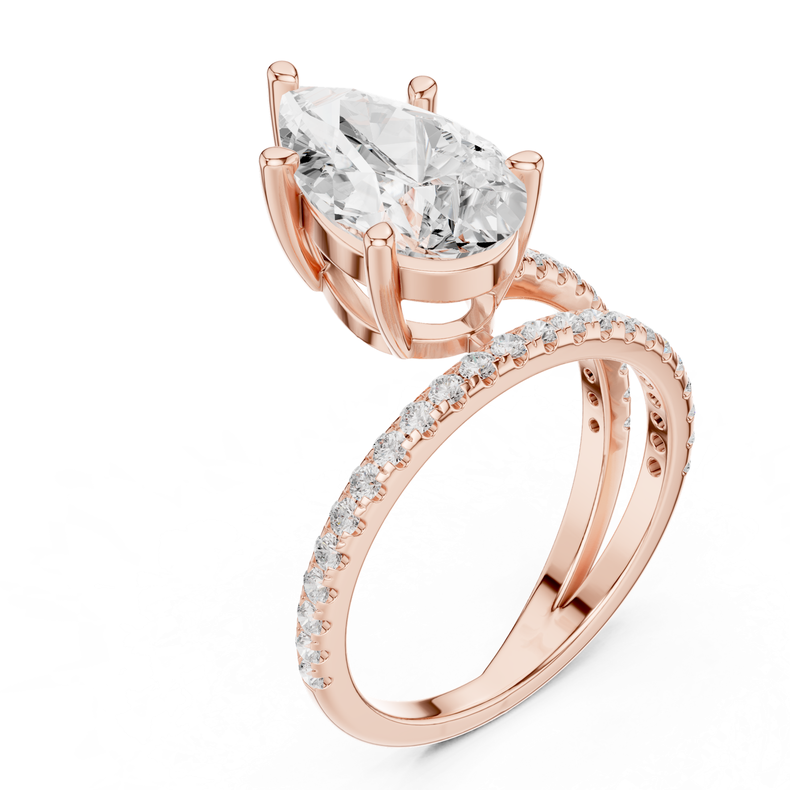 Gold Jewelry L35-39, Pear center stone, Rose Gold, view 2