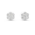 14K Solid Gold Lab Diamond Flower Cluster Earrings, White Gold