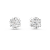 14K Solid Gold Lab Diamond Flower Cluster Earrings, White Gold