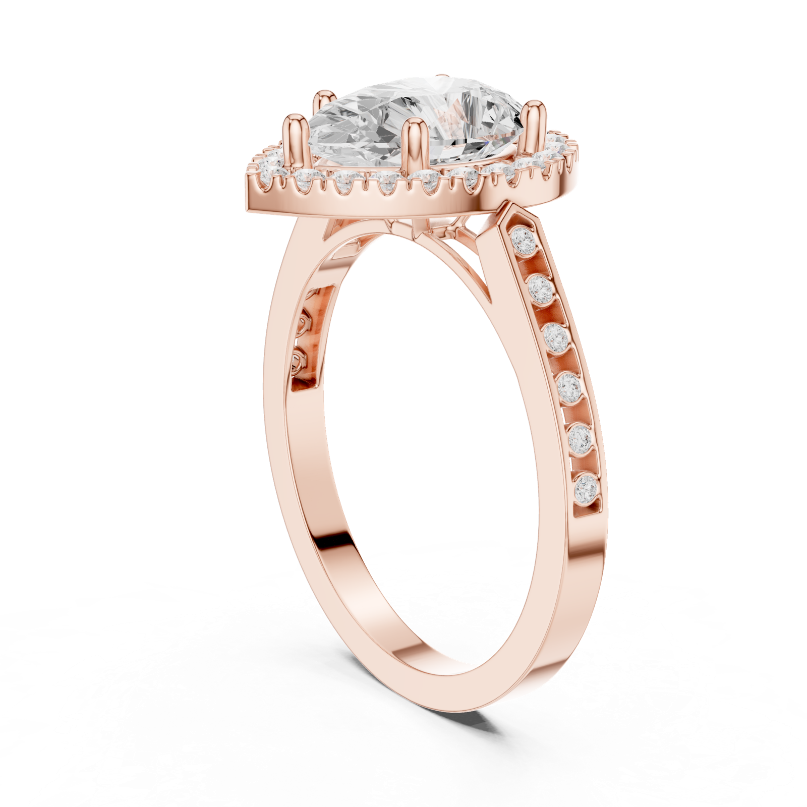 Gold Ring DDLR-349, Pear center stone, Rose Gold, view 1
