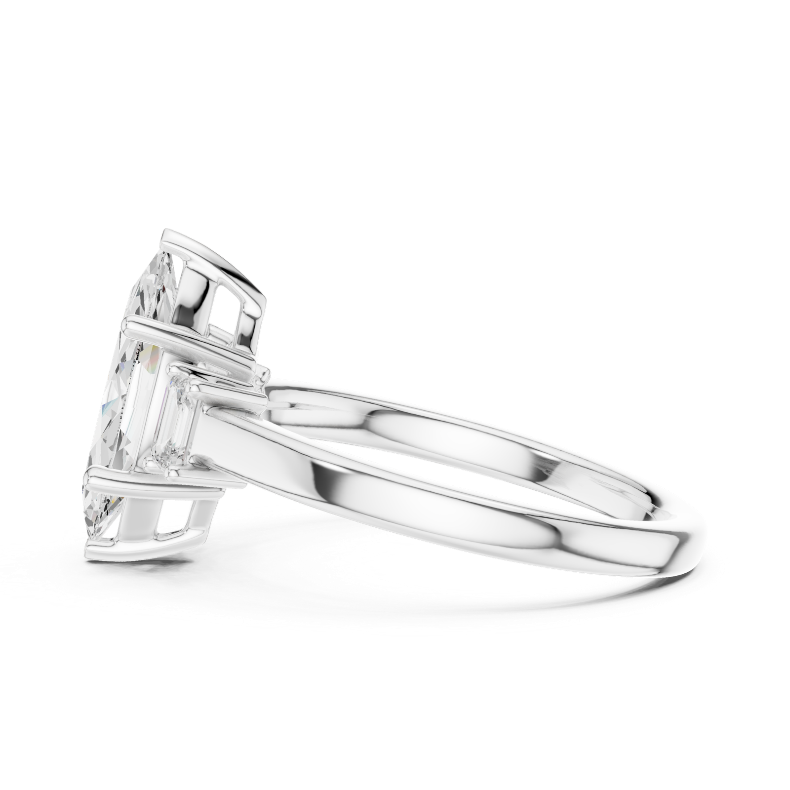 Gold Ring DDLR-038, Marquise center stone, White Gold, view 3