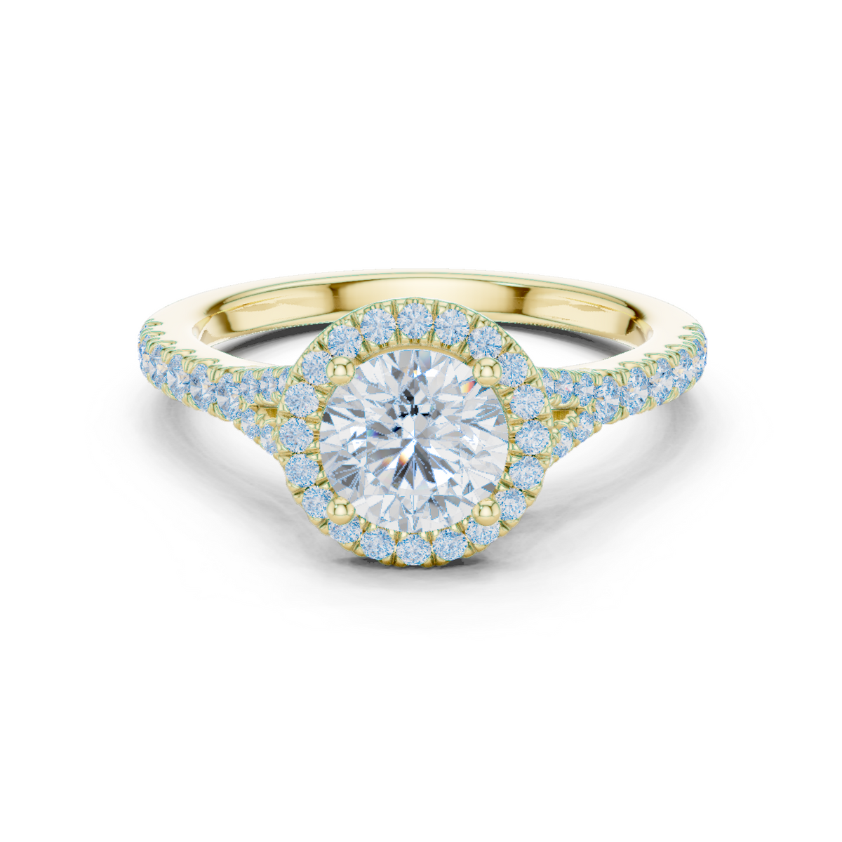14K Solid Gold Lab Diamond Halo Ring, Yellow Gold