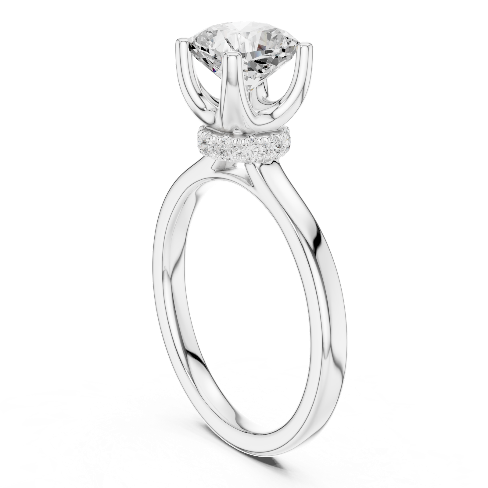 Gold Ring DDLR-176, Cushion center stone, White Gold, view 1