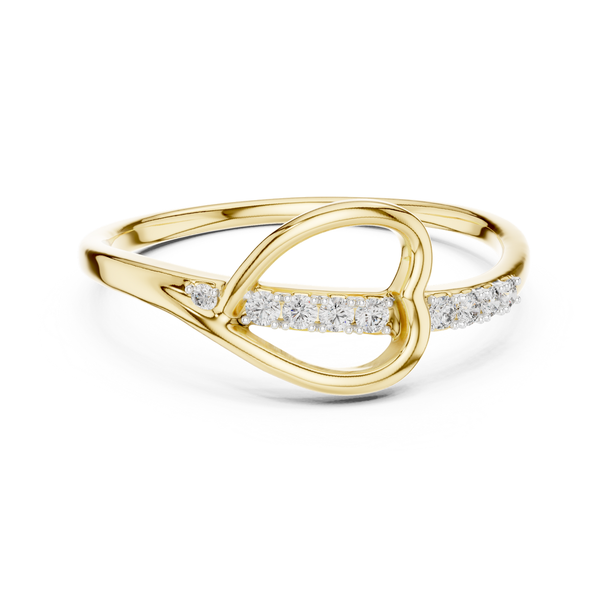 14K Solid Gold Lab Diamond Heart Twist Ring, Yellow Gold