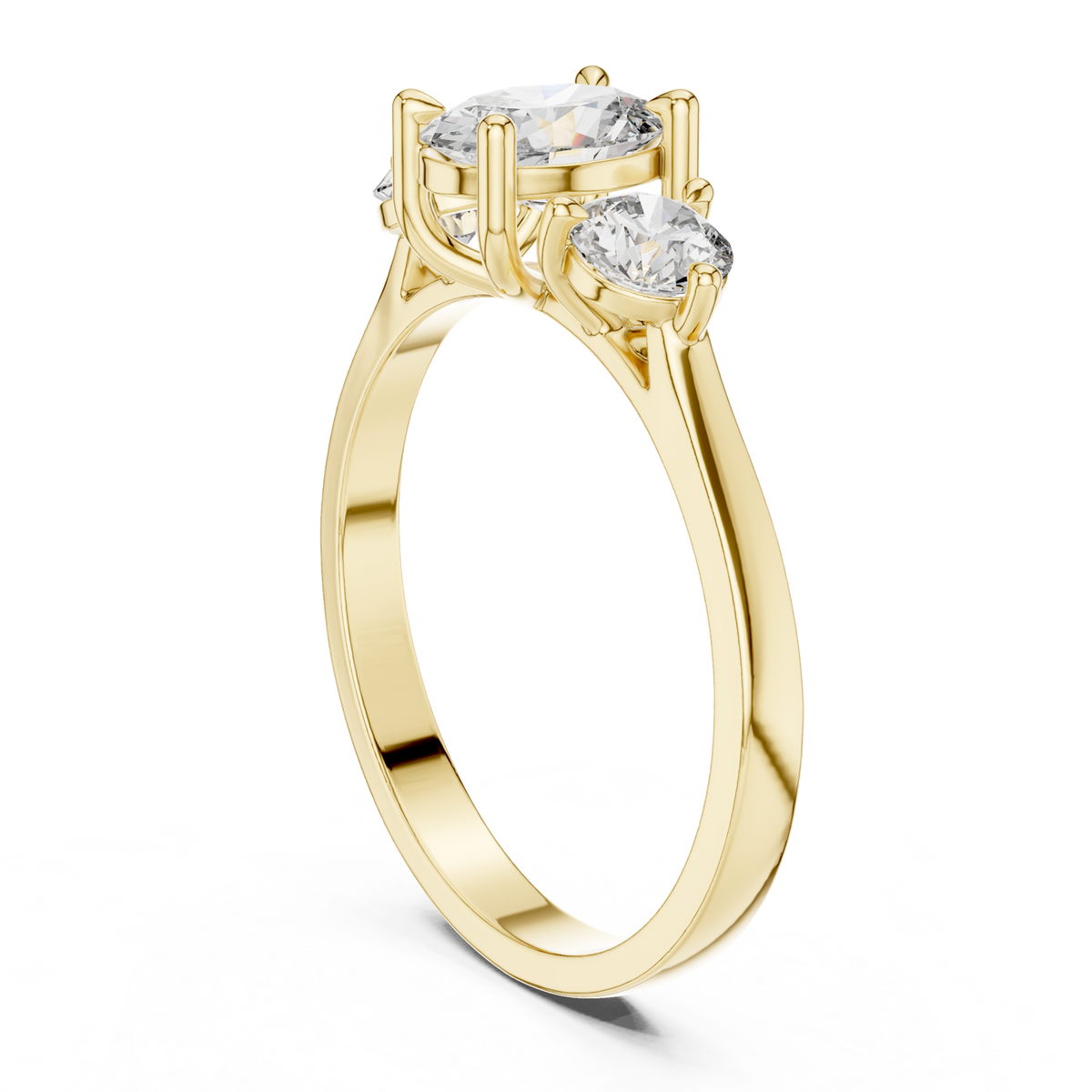 14K Solid Gold Lab Diamond Three-Stone Ring, Yellow Gold, view 1