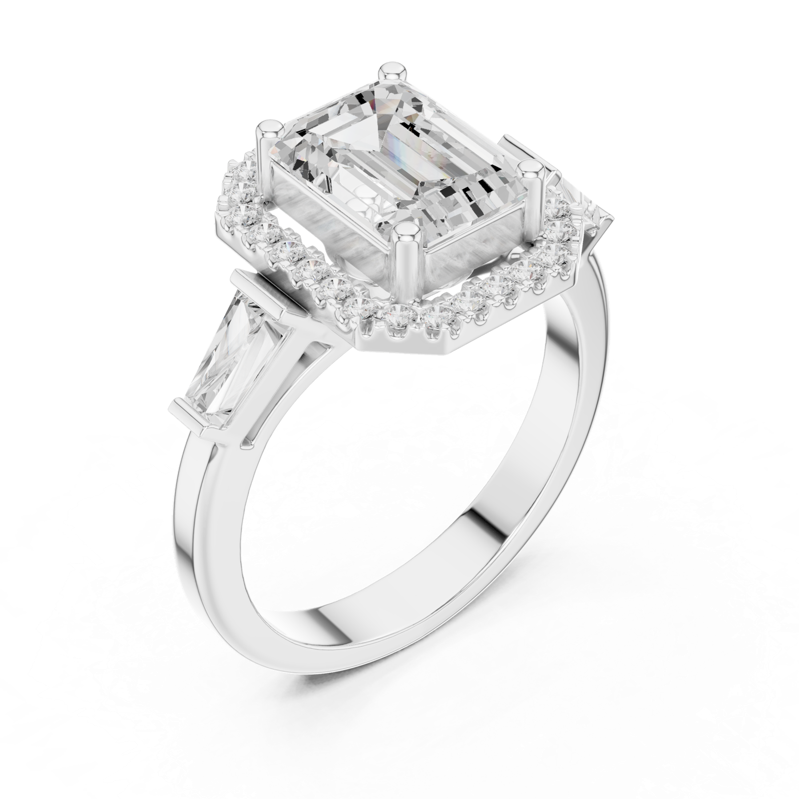 Gold Ring, Emerald center stone, White Gold, view 2