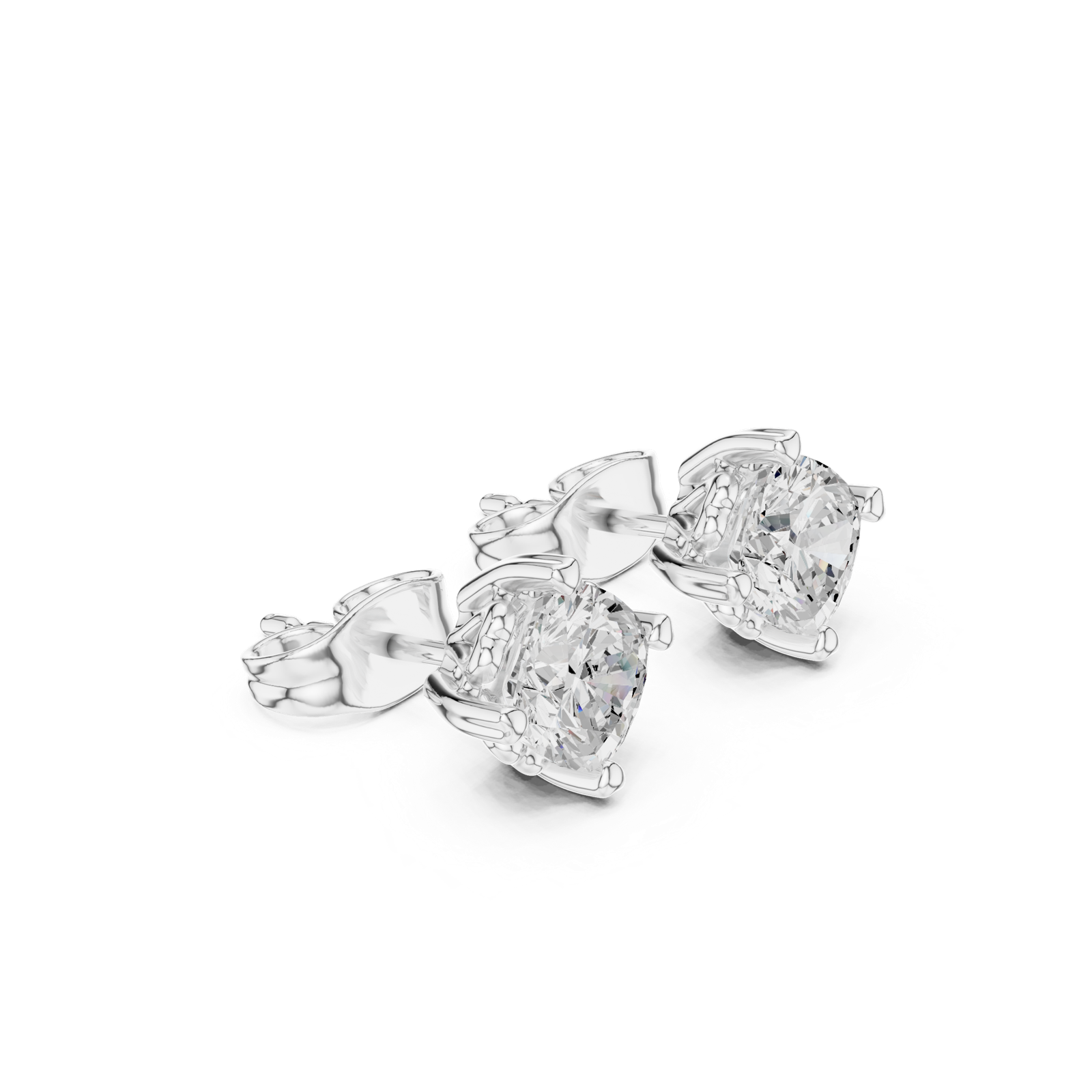 14K Solid Gold Lab Diamond Stud Earrings, White Gold, view 1