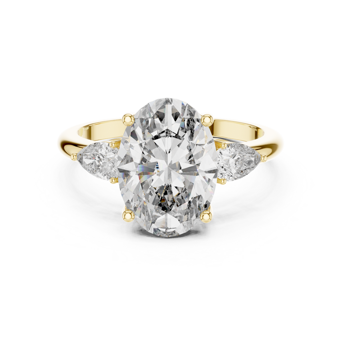 14K Solid Gold Lab Diamond Three-Stone Ring, Yellow Gold