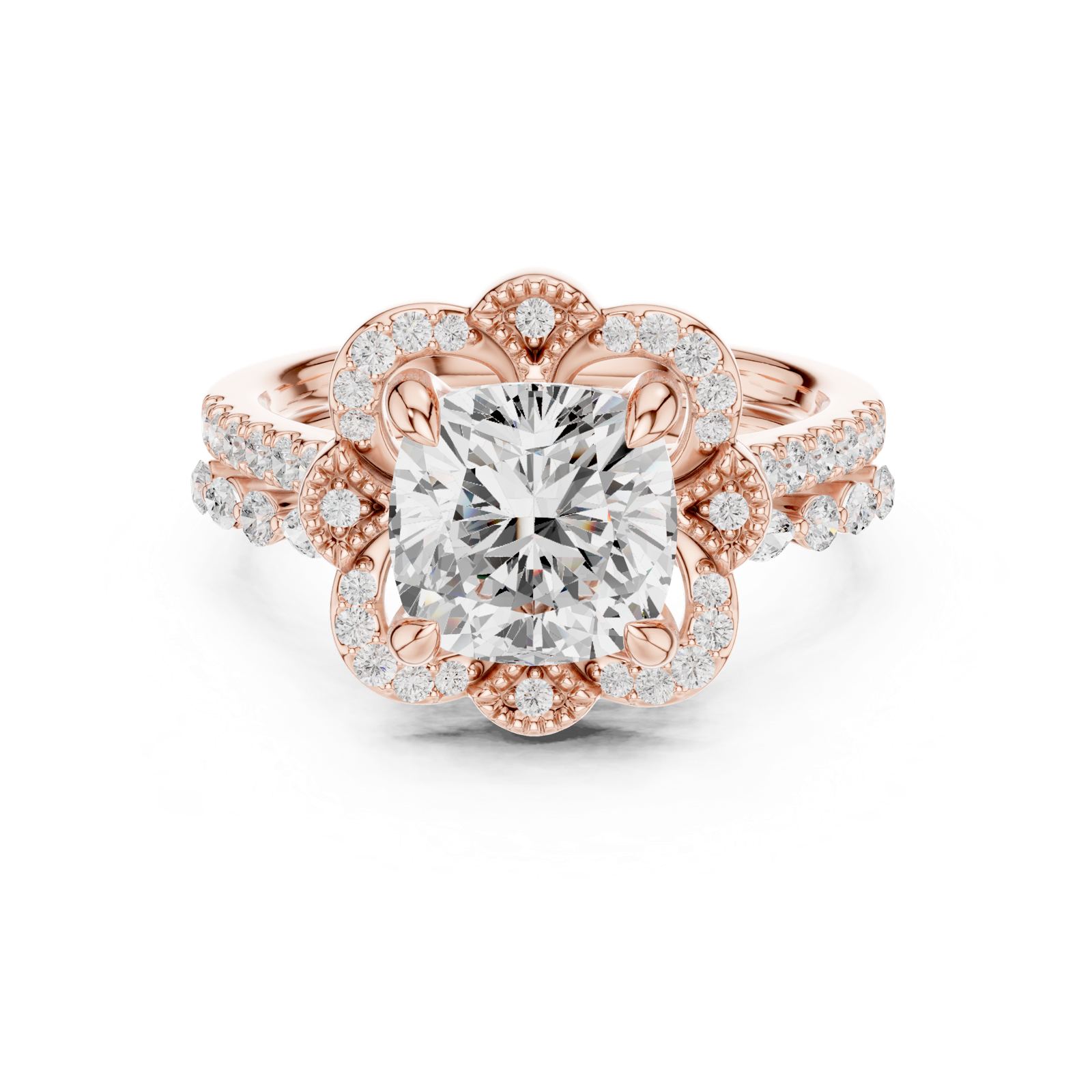 Gold Ring, Cushion center stone, Rose Gold, view 4